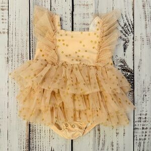 Marie Nicole Adorable Gold Polka Dot Baby Dress